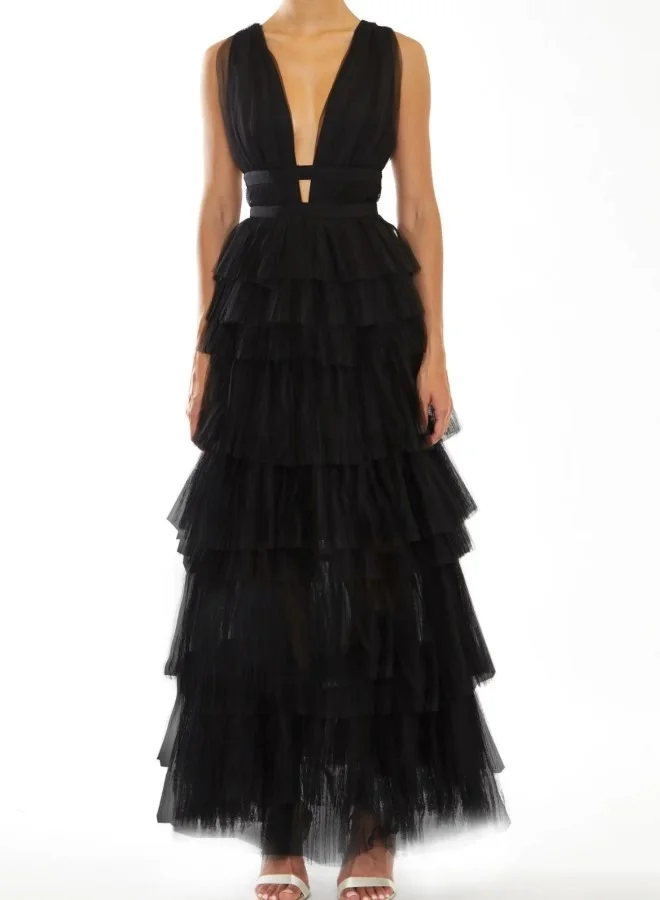 ترو ديكادينس Eliza Plunge Front Tulle Layered Maxi Dress